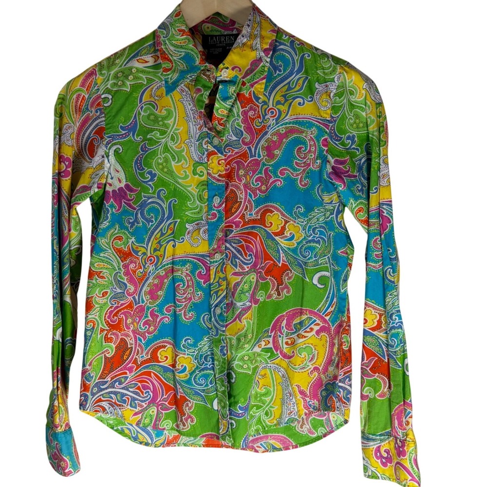Lauren Ralph Lauren Petite Multicolor Paisley Cotton Button‎ Down Shirt P/P